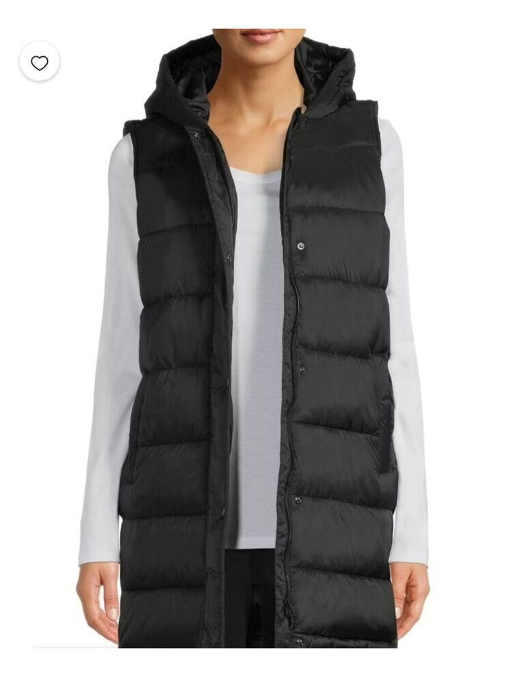 Size 4-6 Swiss Tech Black Hooded Long Puffer Vest for Women, Sleeveless Winter